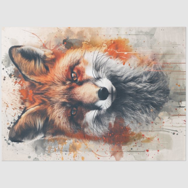 Dekoupage Vibrant Fox Malerei Abstrakten Hintergru Seidenpapier (Vorderseite)