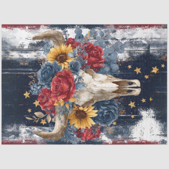 Dekoupage Vibrant Portrait Skull Floral Designs Seidenpapier (Vorderseite)