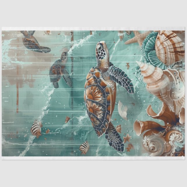 Dekoupage Vintag Art of Sea Turtle Seidenpapier (Vorderseite)