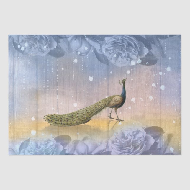 Dekoupage Vintag Peacock Blue Rose Seidenpapier (Vorderseite)