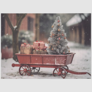Dekoupage Vintag Red Wagner Snow Scene Seidenpapier