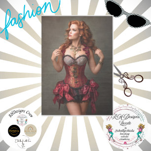 Dekoupage Vintag Redhead Woman Red Corset Seidenpapier