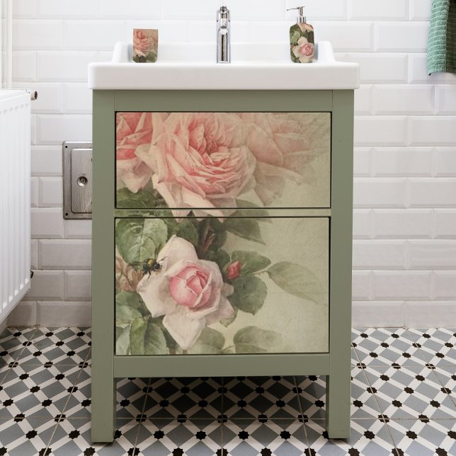 Dekoupage Vintage Blumenrosa Rose Bee Sage Blätter Seidenpapier (Von Creator hochgeladen)