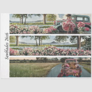 Dekoupage Vintage Trucks Florale Designs Handsägen Seidenpapier