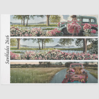 Dekoupage Vintage Trucks Florale Designs Handsägen Seidenpapier