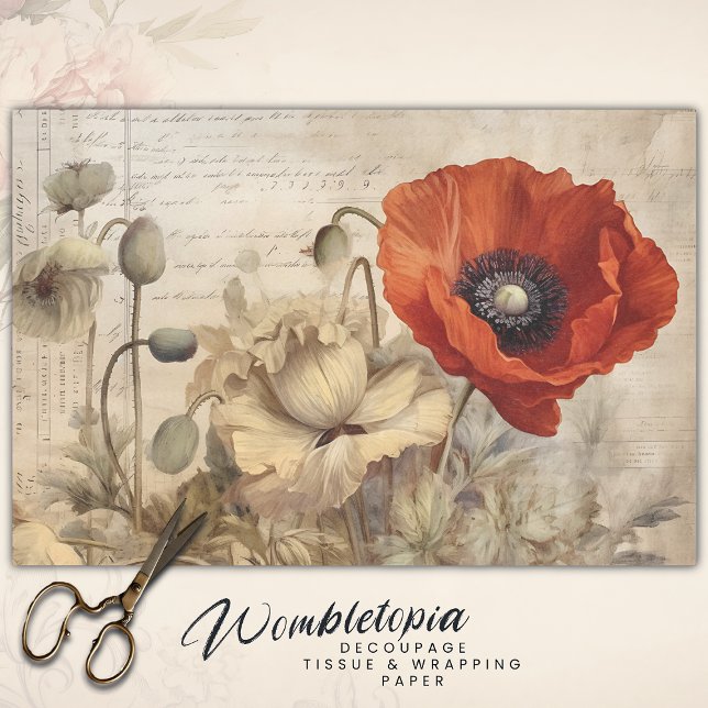 Dekoupage von Antique Red and Cream Poppies Seidenpapier (Von Creator hochgeladen)