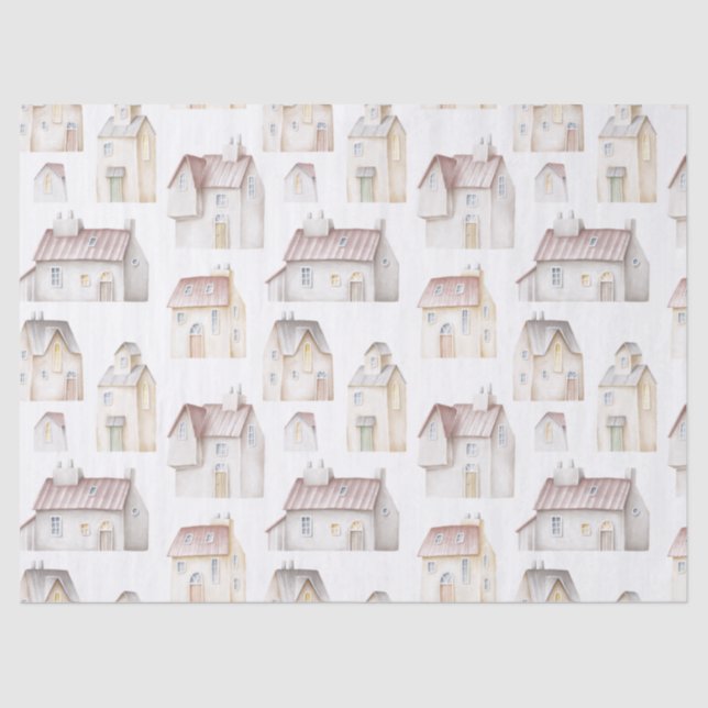 Dekoupage von Aquarellhäusern Seidenpapier (Vorderseite)