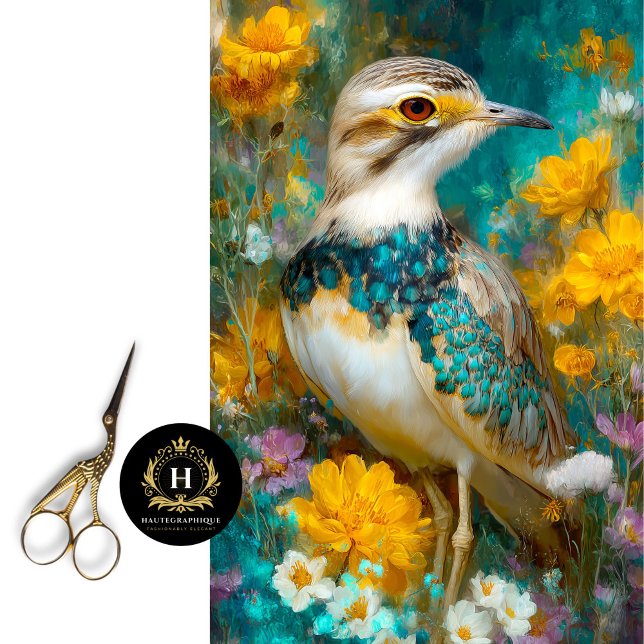 Dekoupage von australischen Curlew und Wildblumen Seidenpapier (Von Creator hochgeladen)