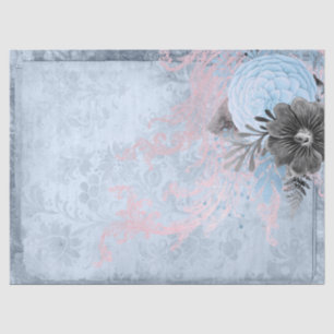 Dekoupage von Blauer und Grau Seidenpapier