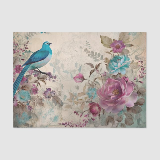 Dekoupage von Blue Bird farbenfrohe Blumengeschich Seidenpapier (Vorderseite)