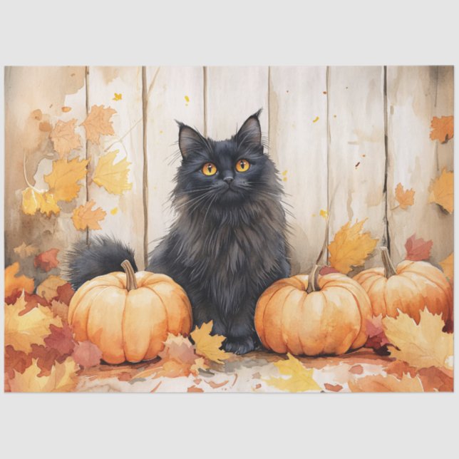 Dekoupage von Herbstkatzen und Pumpkins Seidenpapier (Vorderseite)