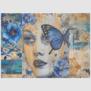 Dekoupage von Indigo Blue Abstrakt Art Collage Seidenpapier