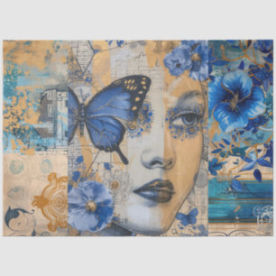 Dekoupage von Indigo Blue Abstrakt Art Collage Seidenpapier