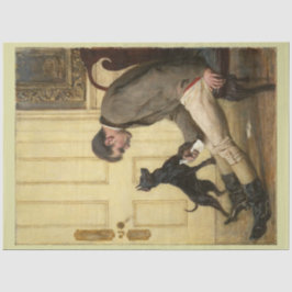 Dekoupage von Mann und seinem Hund Seidenpapier