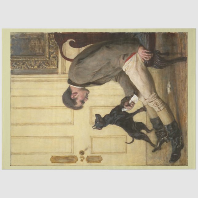 Dekoupage von Mann und seinem Hund Seidenpapier (Vorderseite)