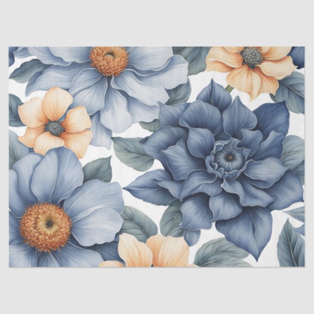 Dekoupage von Peach und Blauen Blumen Seidenpapier (Vorderseite)