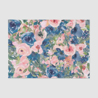 Dekoupage von Peach und Blue Watercolor-Blume Seidenpapier