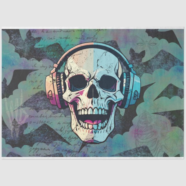 Dekoupage von Rock and Roll Skull and Bats Seidenpapier (Vorderseite)