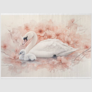 Dekoupage von Swan Cygnet und Blush Pink Blume Seidenpapier