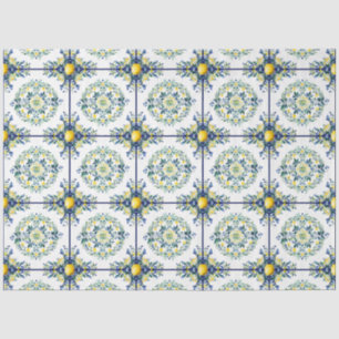 Dekoupage von Tile Blue und White Floral Lemon Seidenpapier