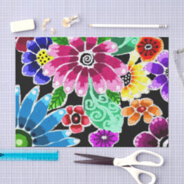 Dekoupage von whimsical multiColor Folk-Art-Blume Seidenpapier