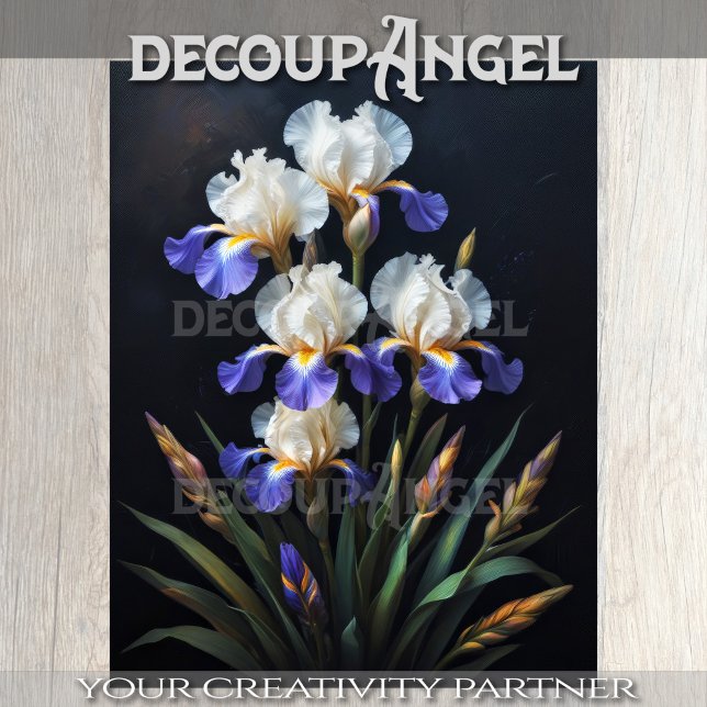 Dekoupage von White und Blue Iris Seidenpapier (Von Creator hochgeladen)