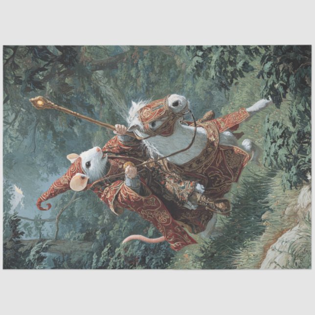 Dekoupage Warrior Mouse & Majestic White Horse Seidenpapier (Vorderseite)