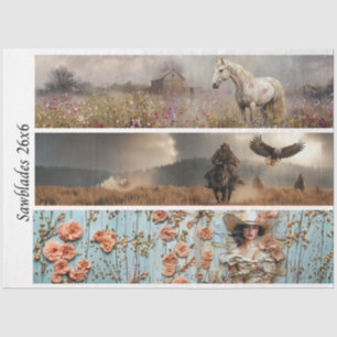 Dekoupage Weißes Pferd Wildblumen Frauenporträt Seidenpapier