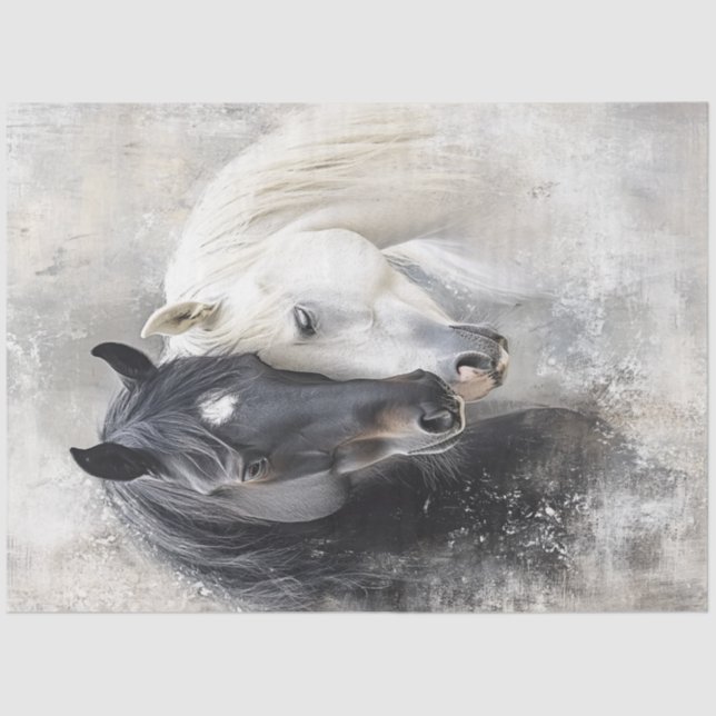 Dekoupage Whimsical Abstraktes Schwarz-weißes Pfer Seidenpapier (Vorderseite)