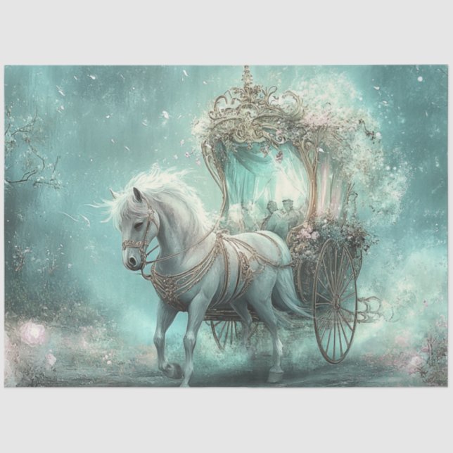Dekoupage Whimsical Aquamarin Mairtale Carriage &  Seidenpapier (Vorderseite)