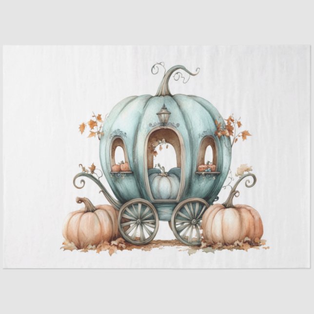 Dekoupage Whimsical Aquamarin Pumpkin Carriage Seidenpapier (Vorderseite)