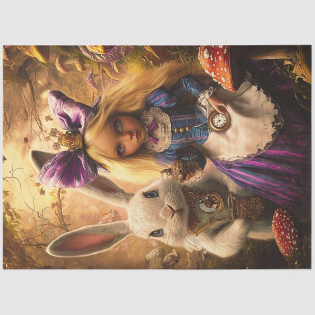 Dekoupage Whimsical Blonde Girl in Wonderland Seidenpapier (Vorderseite)