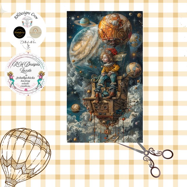 Dekoupage Whimsical Boy Riding in Hot Air Ballon Seidenpapier (Von Creator hochgeladen)