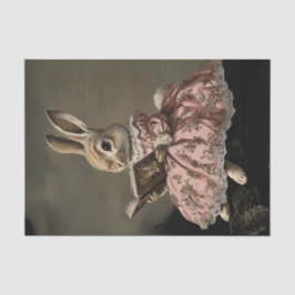 Dekoupage Whimsical Bunny Girl Reading Book on Log Seidenpapier