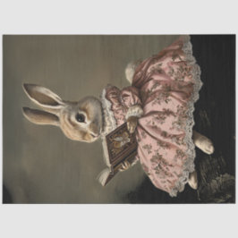 Dekoupage Whimsical Bunny Girl Reading Book on Log Seidenpapier