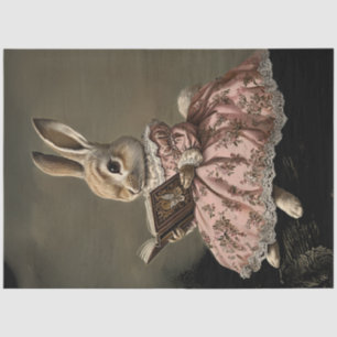 Dekoupage Whimsical Bunny Girl Reading Book on Log Seidenpapier