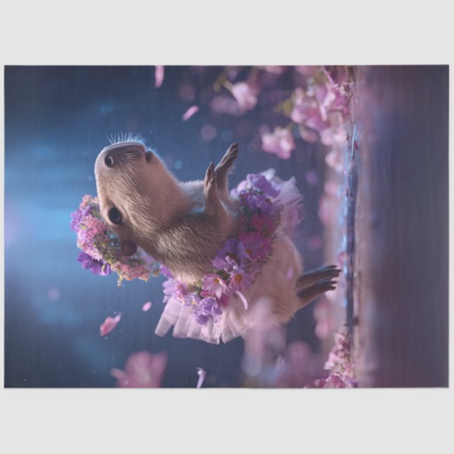 Dekoupage Whimsical Capybara in Tutu Tanzen Seidenpapier (Vorderseite)
