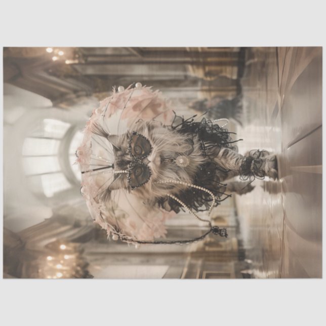 Dekoupage Whimsical Cat on Walkway Pearls Lace Seidenpapier (Vorderseite)