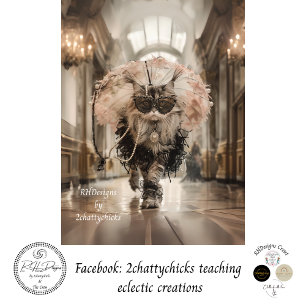 Dekoupage Whimsical Cat on Walkway Pearls Lace Seidenpapier