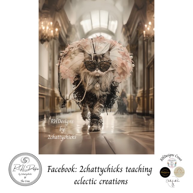 Dekoupage Whimsical Cat on Walkway Pearls Lace Seidenpapier (Von Creator hochgeladen)