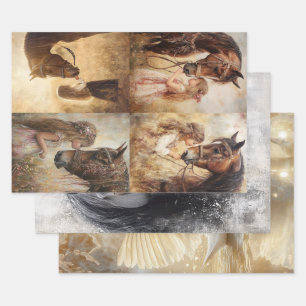 Dekoupage Whimsical Collection Pferde & Swan Geschenkpapier Set