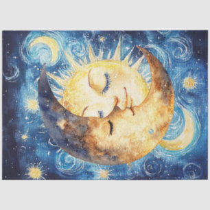 Dekoupage Whimsical Crescent Moon umgeben Sonne Seidenpapier
