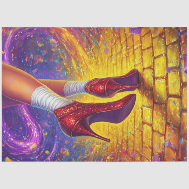 Dekoupage Whimsical Elara Tanzende Goldene Straße Seidenpapier (Vorderseite)