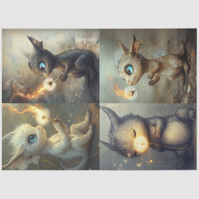 Dekoupage Whimsical Fantasy Dragons Seidenpapier (Vorderseite)