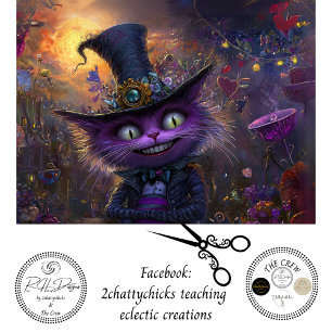 Dekoupage Whimsical Fantasy Lila Chat mit Hut Seidenpapier
