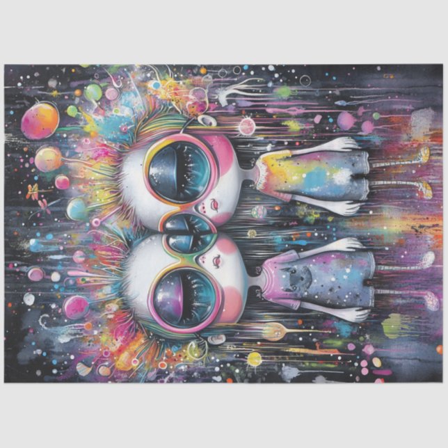 Dekoupage Whimsical Girl Bubble Characters Seidenpapier (Vorderseite)