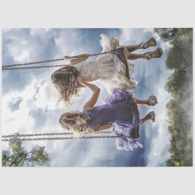 Dekoupage Whimsical Girls Friendship Swingship Seidenpapier (Vorderseite)