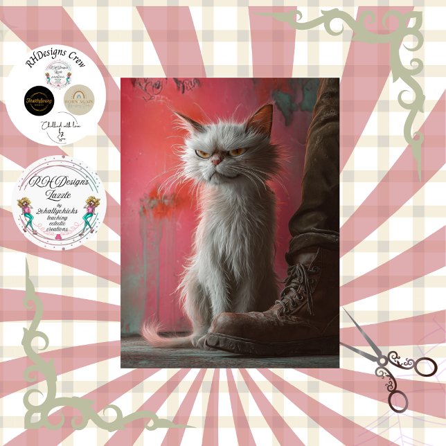Dekoupage Whimsical Grumpy Katze Personalisiert  Seidenpapier (Von Creator hochgeladen)