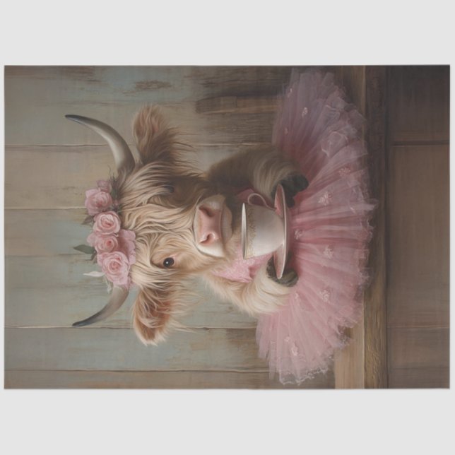 Dekoupage Whimsical Highland Mini Cow & Coffee Seidenpapier (Vorderseite)