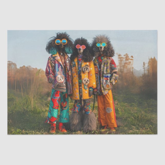 Dekoupage Whimsical Hippie Poodles Tissue Paper Seidenpapier (Vorderseite)